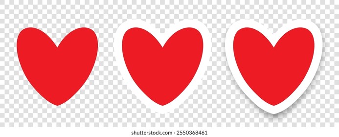 A set of icons in the shape of a red heart on a transparent background. A simple illustration of heart-shaped vector icons for Valentine's Day for the Internet. Vector EPS 10.