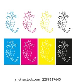 Set of icons in the shape of a seahorse. Vector illustration.