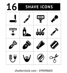 Set icons of shave, barber equipment and accessories isolated on white. Vector illustration