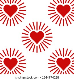 set of icons shining heart, heart with rays of love, vector symbol sign of love and care for others, the concept of joy and friendly relationships