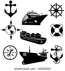 Set of icons of the ships. A vector illustration