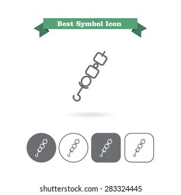 Set of icons with shish kebab on skewer, with text on green ribbon
