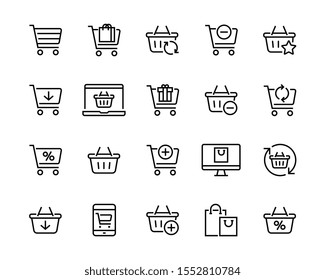 Set icons of shopping baskets and carts Collection of icons for the store such as carts and shopping baskets mobile and online store etc Editable vector stroke 96x96 Pixel Perfect.