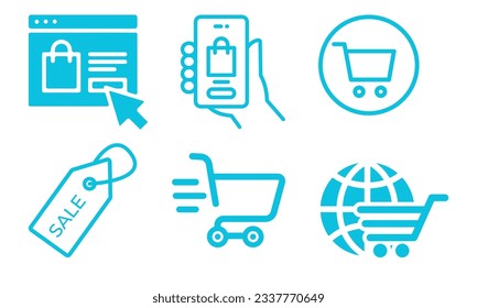 Set icons of shopping baskets and carts Collection of icons for the store such as carts and shopping baskets mobile and online store. 