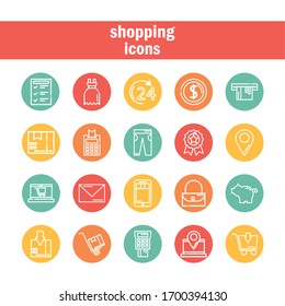 Satz von Symbolen Shopping-Block und Vektorillustration-Design im flachen Stil