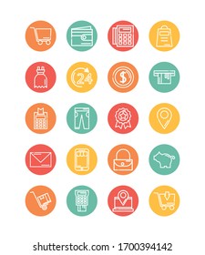 set of icons shopping block and flat style icon vector illustration design