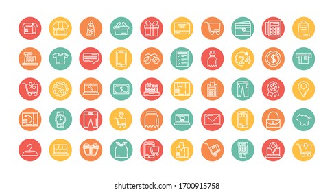 Satz von Symbolen Shopping-Block und Vektorillustration-Design im flachen Stil