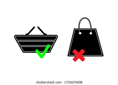 Set of icons Shopping cart and Bag, flat style. Concept of choice. Vector. White background