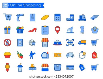 Set of Icons for shopping, e-commerce, m-commerce, delivery, for websites and mobile websites and apps.Trendy flat icon pack for designers and developers.