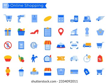 Set von Symbolen für Einkauf, E-Commerce, m-commerce, Lieferung, für Websites und mobile Websites und Apps.Trendy flache Icon Pack für Designer und Entwickler.