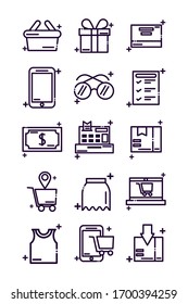 set of icons shopping line style icon vector illustration design