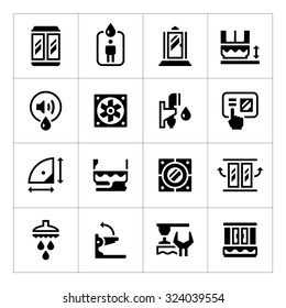 Set icons of shower cabin isolated on white. Vector illustration