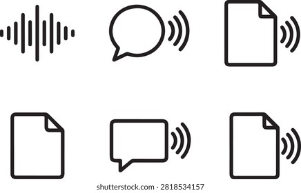 Set of icons showing audio file formats and speech communication signals