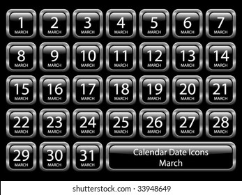 Set of Icons showing dates for March
