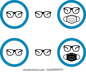 Set of icons showing protective glasses and protective mask without background. Suitable for workplace safety signs, manuals, and industrial instructions.