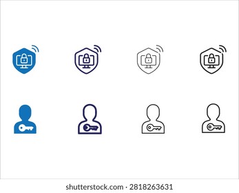 Set of icons showing secure network and user access concepts with keys