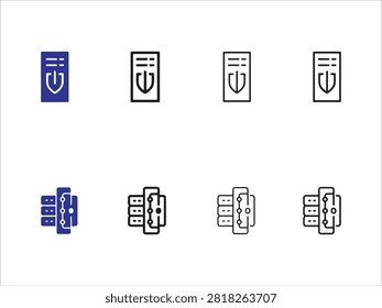 Set of icons showing servers and data storage units with arrows