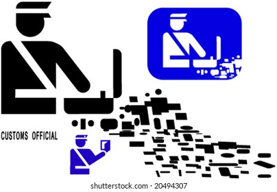 Set of icons shows customs official and checkup