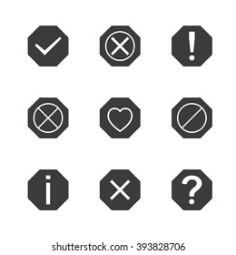 Set of icons and signs, symbols help, information, check, delete, attention vector illustration