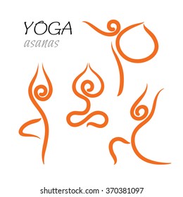 Set of icons and signs- yoga poses and asanas.