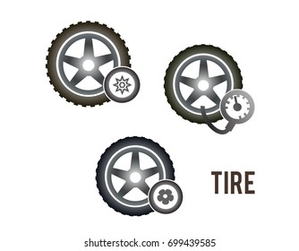 Set icons - silhouette Car Tire service maintenance style theme, isolated on white background. Vector illustration eps 10 Elements graphic design for infographic company