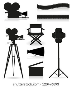 set icons silhouette cinematography cinema and movie vector illustration isolated on white background