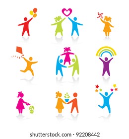 Set of Icons - Silhouette family. woman, man, kid, child, boy, girl, father, mother, parents symbol. People vector.