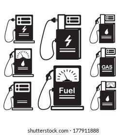Set icons - silhouette of Gas station pump with fuel nozzle sign. Vector illustration eps 10, isolated on white background 