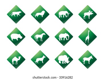 set of icons with silhouette of wild animals