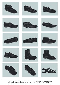 Set of icons of silhouettes of men's shoes