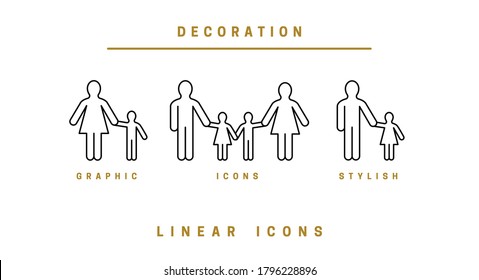 Set of icons silhouettes of people and families on white background. Vector illustration