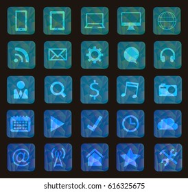 A set of icons for a site from polygons in blue tones on dies