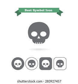 Set of icons with skull, with text on green ribbon