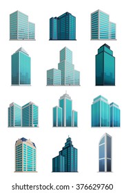 Set icons skyscrapers buildings isolated, tower and office, city architecture, house business apartment