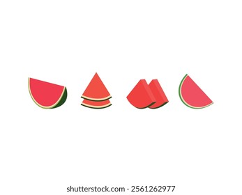 A set of icons of sliced ripe watermelon slices in a flat style. Vector colorful illustration isolated on a white background