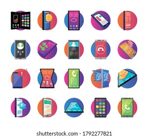 set of icons with smartphone screens in white background vector illustration design