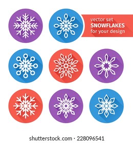 set of icons of snowflakes flat design. Vector