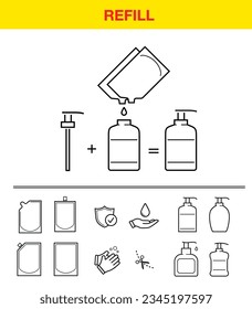 Set of icons for soap icons and packaging. Vector illustration isolated on white background. Easy to use for presentation your product, design. Editable stroke outline. EPS10.	