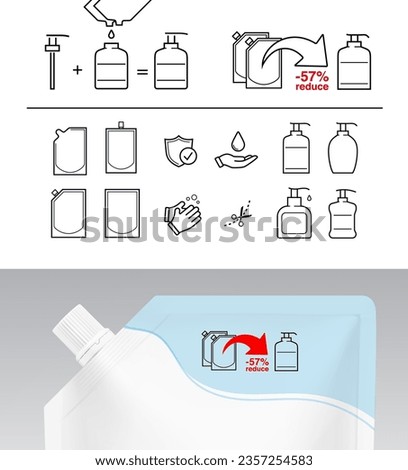 Set of icons for soap icons and packaging. Vector illustration isolated on white background. Easy to use for presentation your product, design. Editable stroke outline. EPS10.	