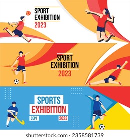 set of icons for social media International Sports Day illustration, concept of teenagers playing ball, Graphic Design for decoration of gift certificates, banners and flyers on colorful background.