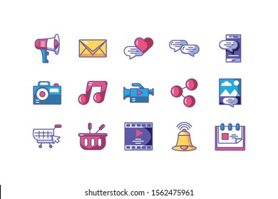 set of icons social media on white background vector illustration design