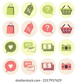 Set of icons for social media shops as well as highlight stories in pink and light green