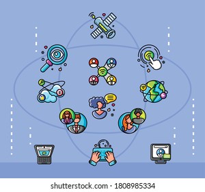 set of icons social network, detailed vector illustration design