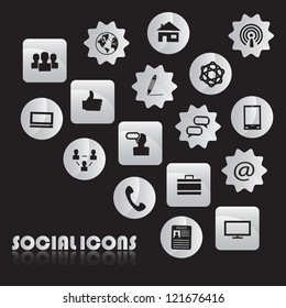 Set of Icons of social network isolated on black background - Vector illustration
