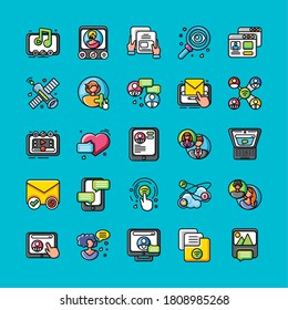 set of icons social network on blue background vector illustration design