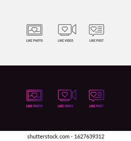 Set of icons for social networks. Like mark for photos and videos. Vector elements for a blog.