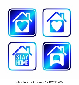 A set of icons for social networks on the theme of self-isolation, pandemics, stay at home. Square icons of a man in a mask, a house with a heart and an inscription. Vector illustration