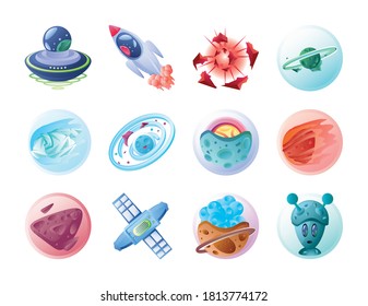 set of icons solar system in white background vector illustration design