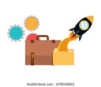 set of icons with space rocket
