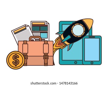 set of icons with space rocket